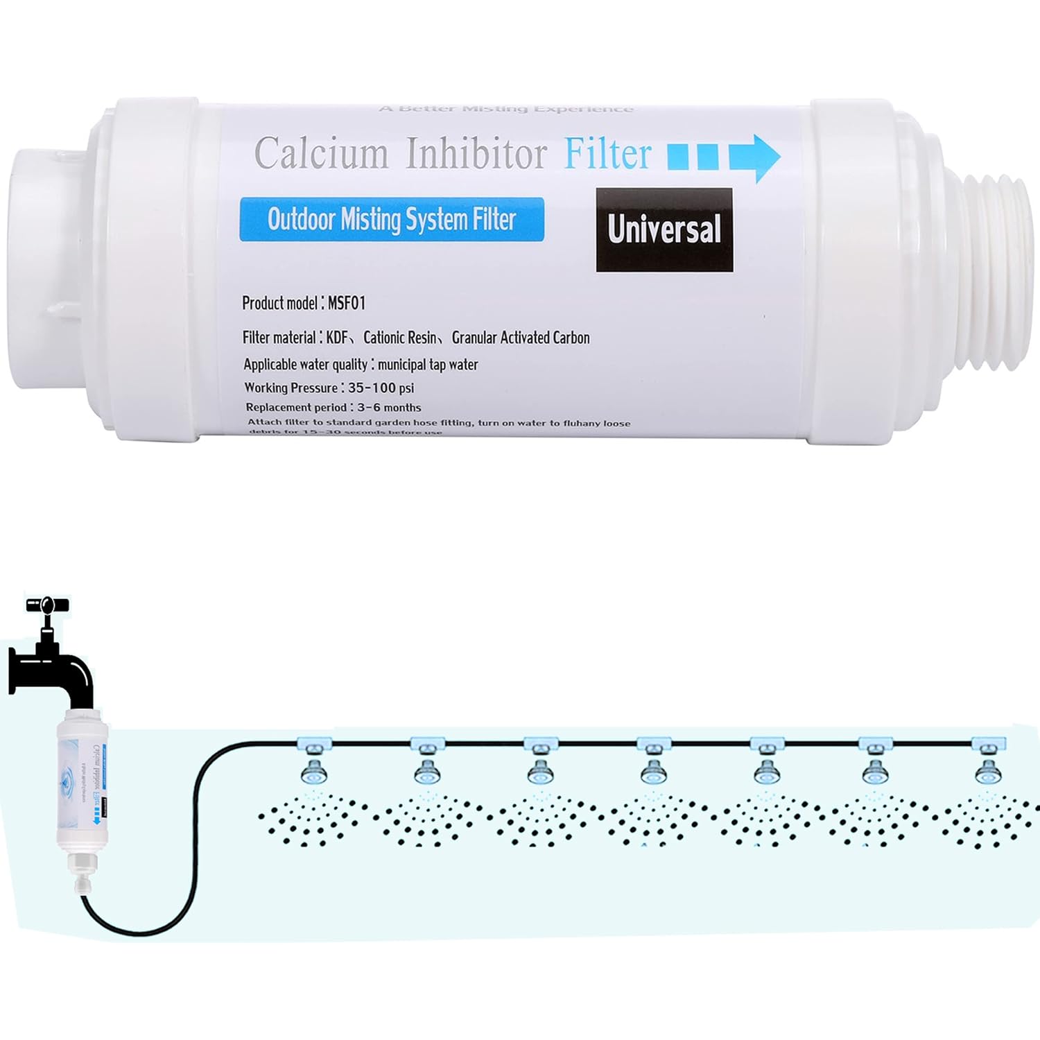 Calcium Inhibitor Filter, Outdoor Misting System Protector For Mist Nozzle, Preventing Scale Buildup From Clogging Up
