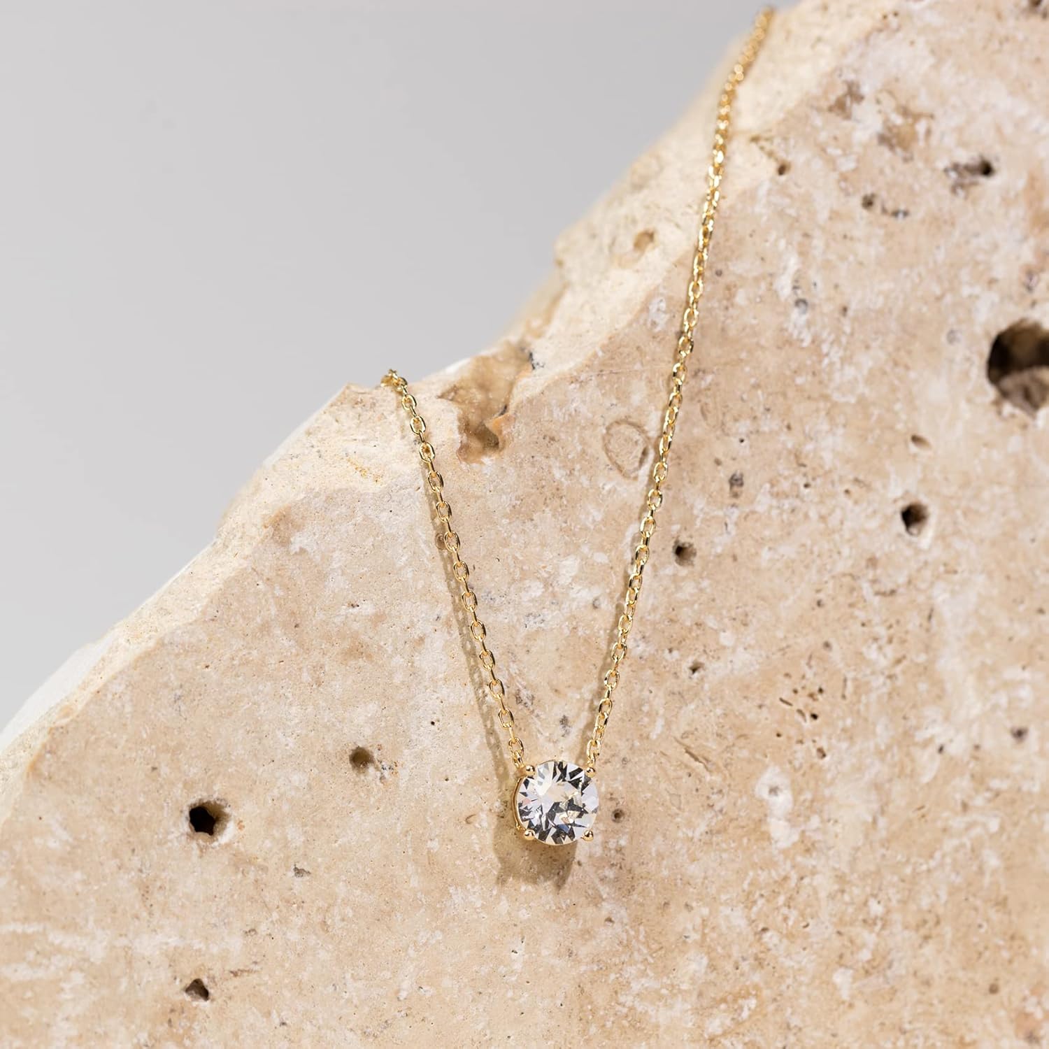PAVOI 14K Gold Plated Crystal Solitaire 1.5 Carat (7.3mm) Cubic Zirconia Dainty Choker Necklace | Gold Necklaces for Women