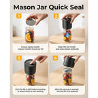 Electric Mason Jar Vacuum Sealer Kit With Auto-Stop, 1200Mah Cordless Jar Vacuum Sealer For Wide & Regular Mouth Mason Jars, Portable Automatic Vacuum Sealer With 10 Lids & 2 Vacuum Bags