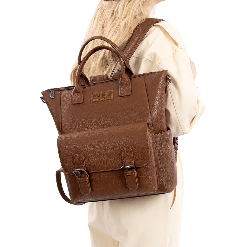 Montana West Wrangler Womens Convertible Backpack Purse Anti-Theft Brown Backpack With Adjustable Crossbody Shoulder Strap For Work Travel Wg175-9110Br