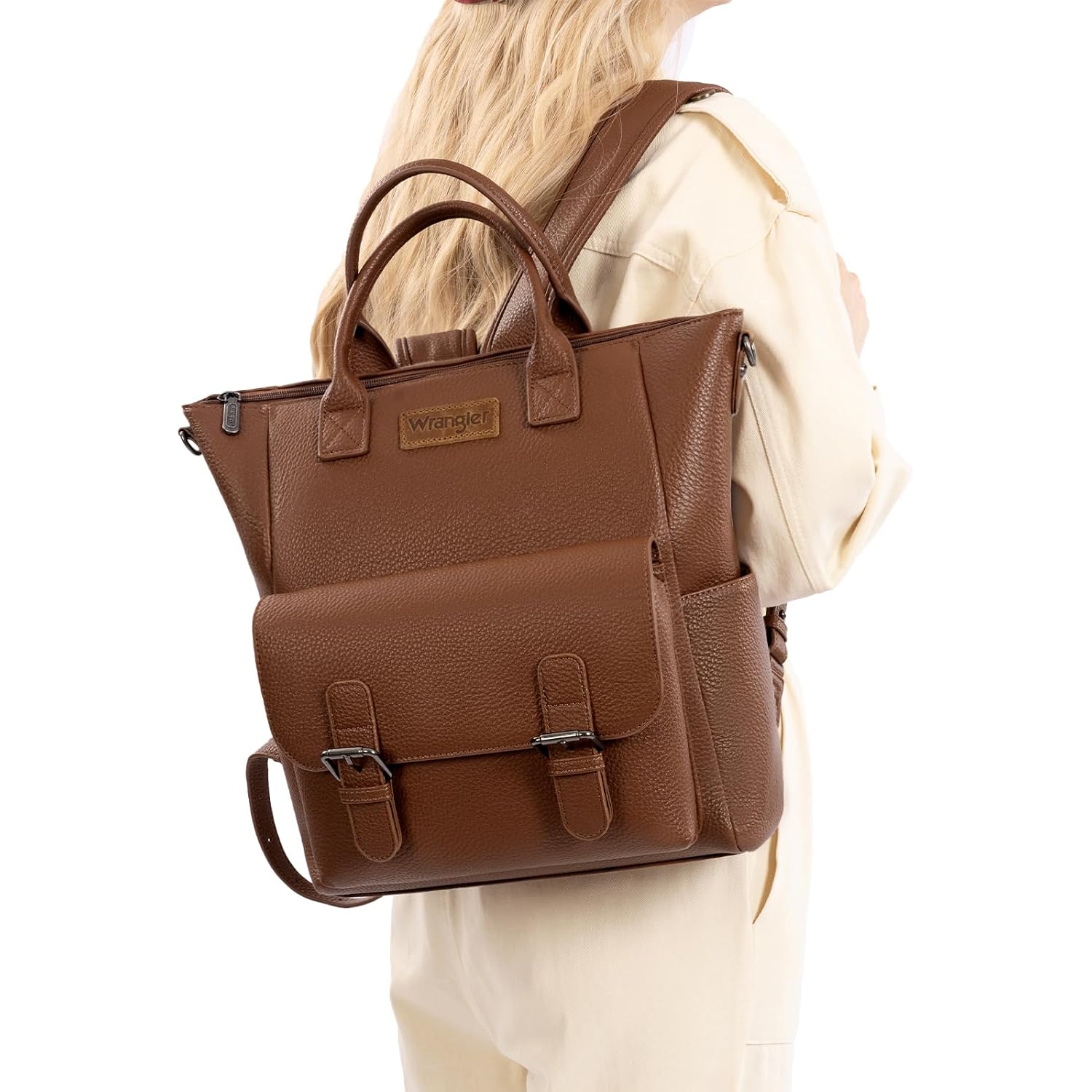 Montana West Wrangler Womens Convertible Backpack Purse Anti-Theft Brown Backpack With Adjustable Crossbody Shoulder Strap For Work Travel Wg175-9110Br