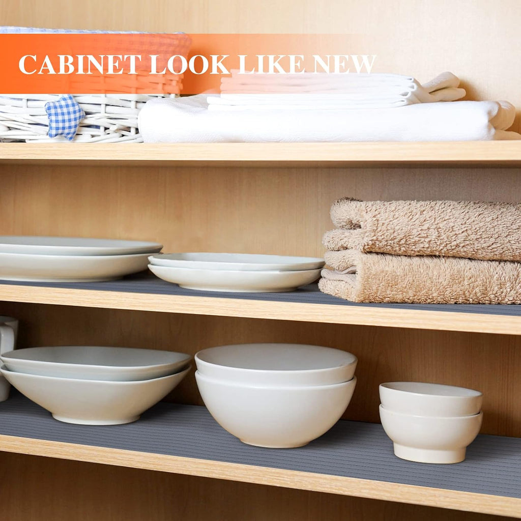 Mcrbeay Shelf Liner Non Adhesive, Washable Cabinet Liners For Shelves, Waterproof Durable Non-Slip Drawer Liners For Kitchen Cabinets, Cupboard, Pantry, Gray 12" X 20'