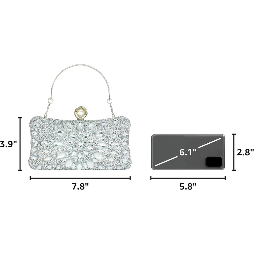 Rhinestone Clutch Purses For Women Sparkly Handbags Evening Bags | Diamond Purse Pearl Clasp Glitter Crystal Gemstone Shoulder Bag Luxury Handbag For Wedding Formal Party Prom Cocktail