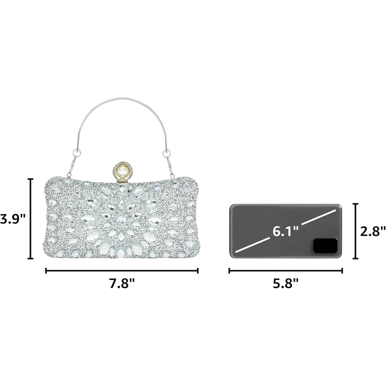 Rhinestone Clutch Purses For Women Sparkly Handbags Evening Bags | Diamond Purse Pearl Clasp Glitter Crystal Gemstone Shoulder Bag Luxury Handbag For Wedding Formal Party Prom Cocktail