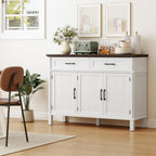 48 Inches Buffet Cabinet With Storage, Farmhouse Sideboard Buffet W/2 Drawers And 3 Doors, Wood Coffee Bar Cabinet With Adjustable Shelves, Sideboard Storage For Kitchen, Living Room, Off White