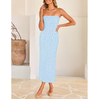 Zesica Women'S 2026 Summer Floral Strapless Bodycon Midi Dress Off Shoulder Beach Formal Cocktail Wedding Guest Long Dresses