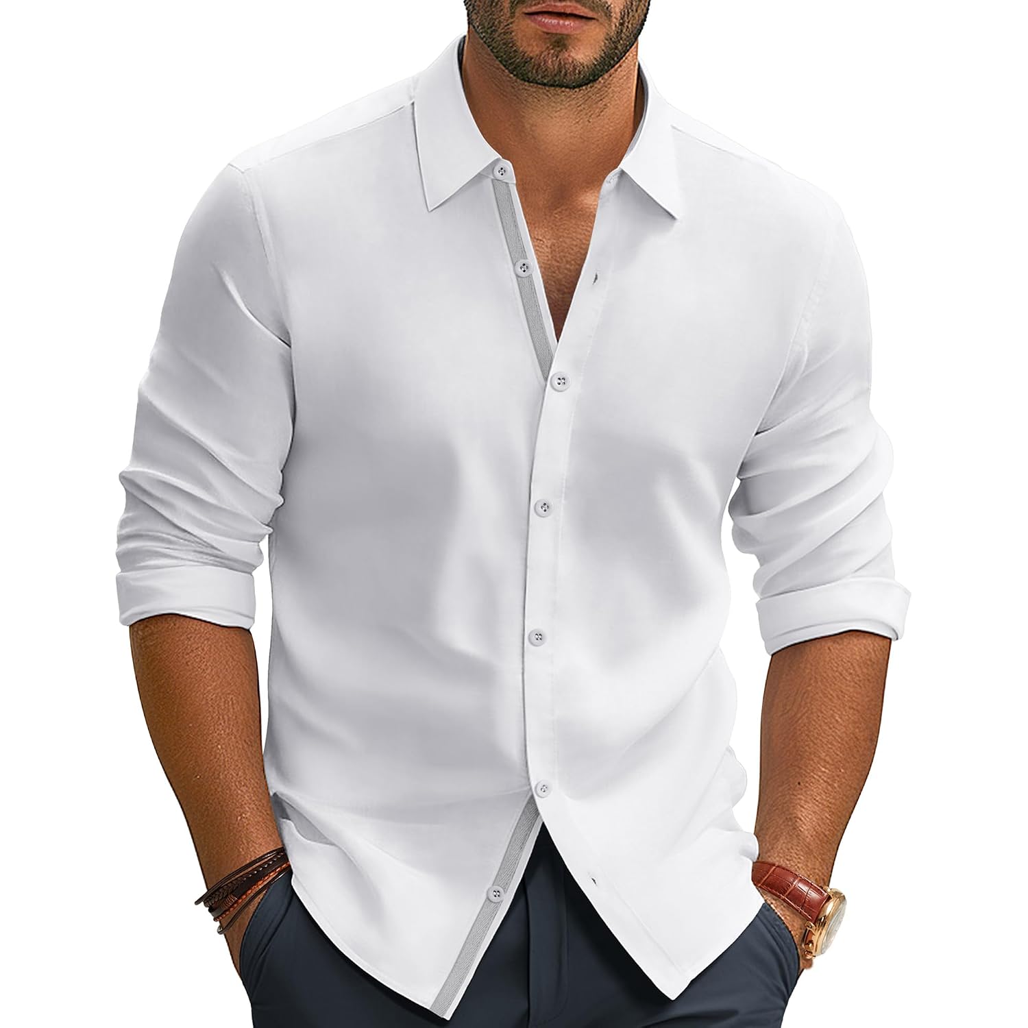 Pj Paul Jones Mens Dress Shirts Wrinkle Free Stretch Button Down Shirt Casual Long Sleeve Business Shirts