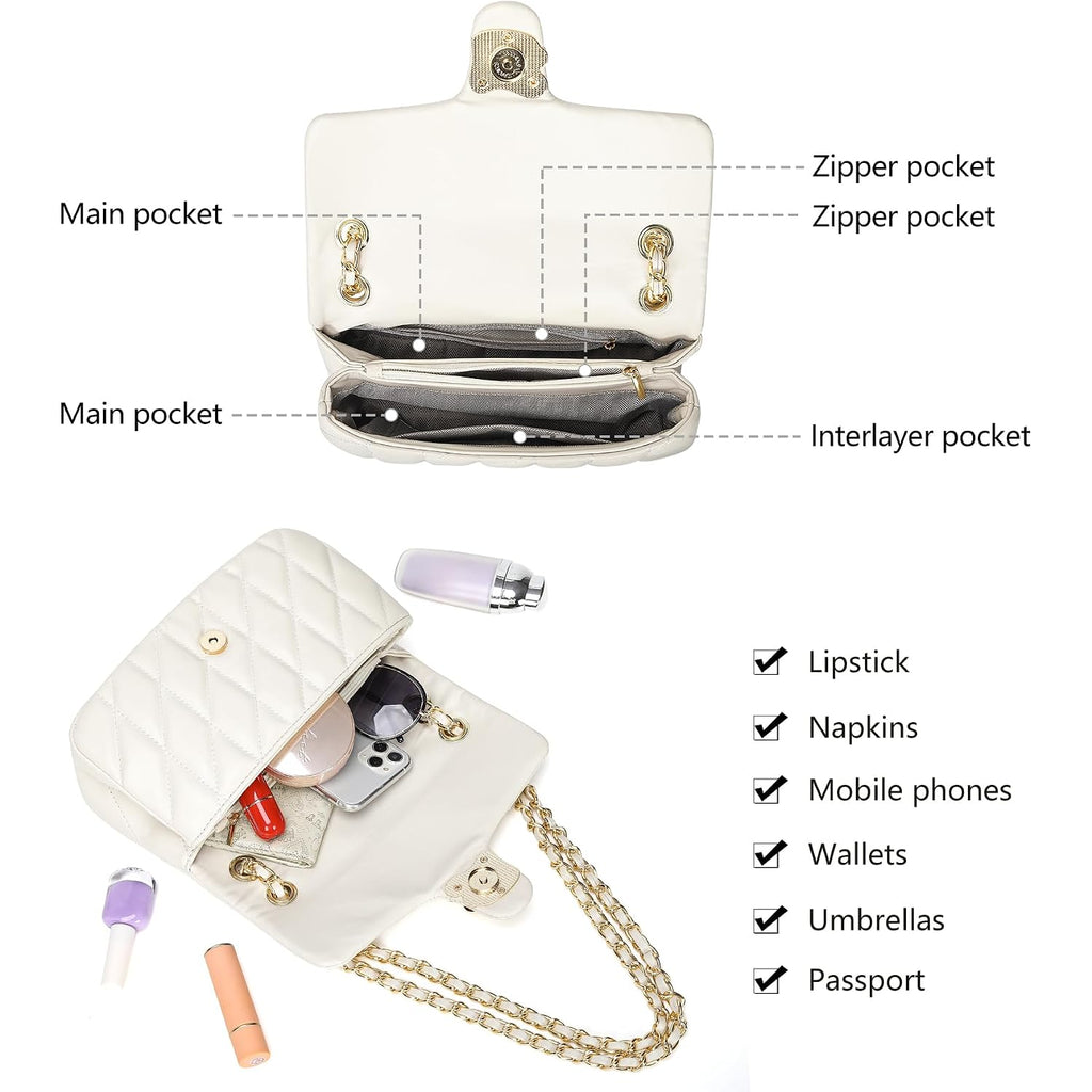 Quilted Crossbody Purse For Women Trendy - Ladies Shoulder Bag Leather Satchel Handbag Designer Evening Clutch
