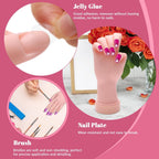 Practice Hand for Acrylic Nails Flexible Bending Nail Practice Hand Training Fake Hand Nail Hand Practice Tools with 100PCS Nail Tips, 120PCS Jelly Double Sided Nail Adhesives and 9PCS Brush