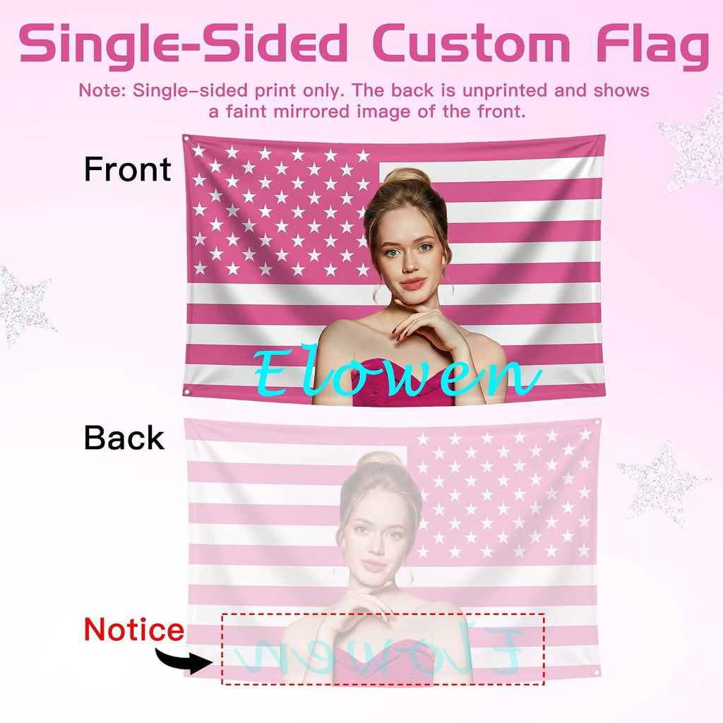 Custom Pink American Us Flag With Picture, Personalized Funny Flags With Face Image Logo Photo Text Single Sided Customized Flag Tapestry For Bedroom Dorm Room Decor Garden, 2X3 3X5 4X6 5X8 Ft
