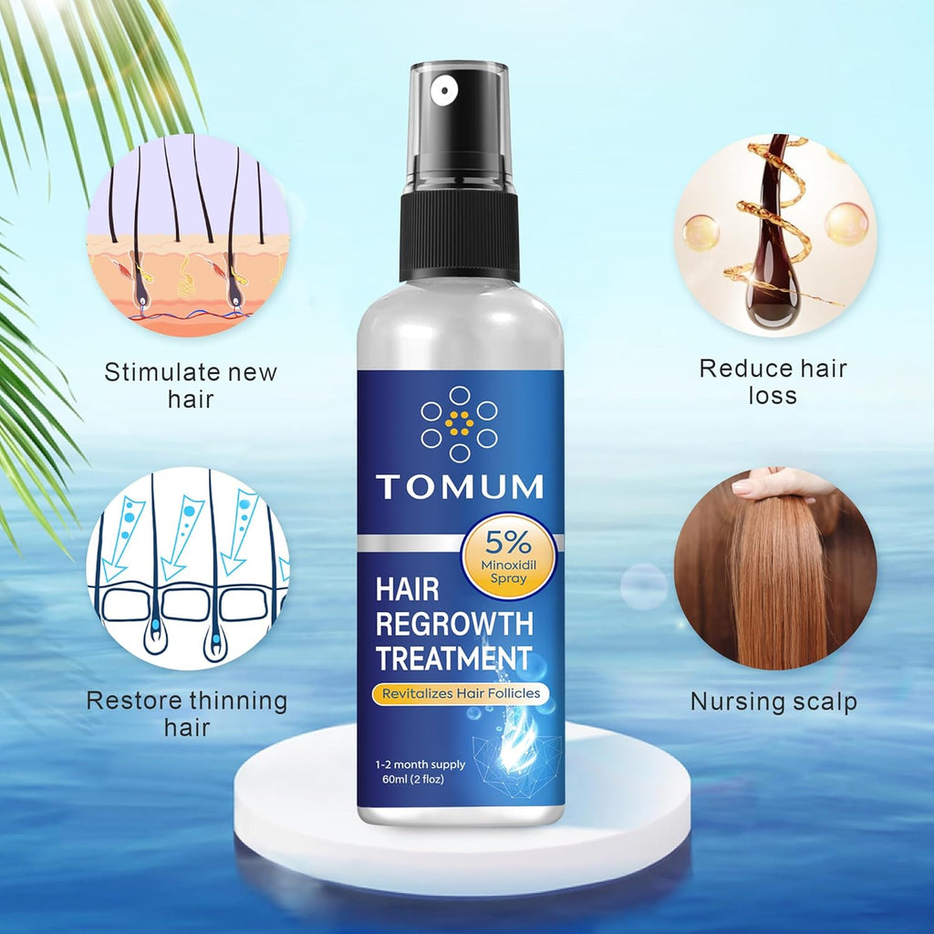 Minoxidil for Men and Women Hair Growth: 5% Minoxidil Topical Spray Hair Regrowth Treatment Stop Hair Thinning and Hair Loss For Stronger Thicker Longer Hair 60ml 2 Pack