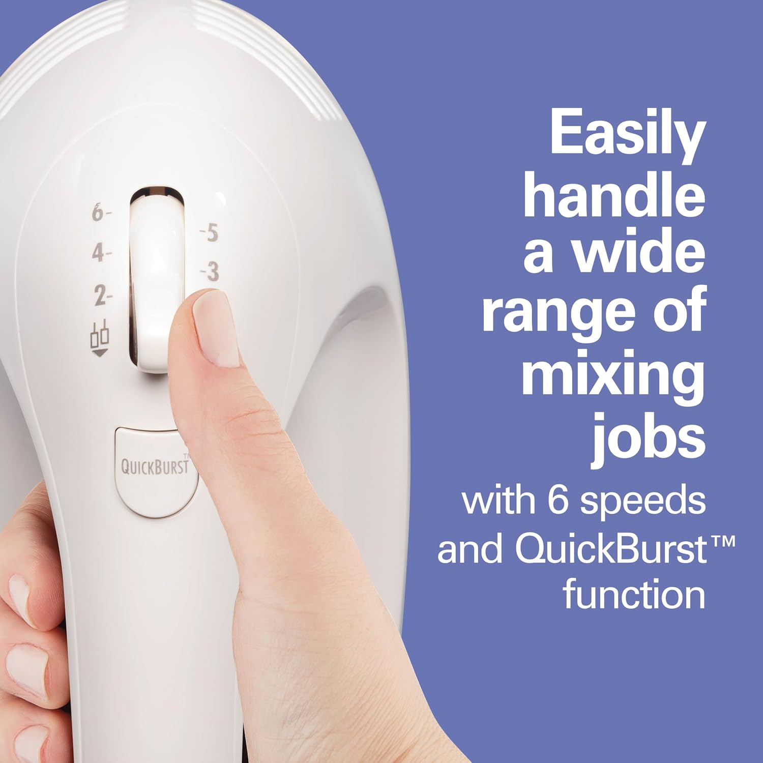 Hamilton Beach 6-Speed Electric Hand Mixer With Easy Clean Beaters | Traditional Beaters | Dough Hooks | Whisk | Snap-On Storage Case | 275 Watt Motor | White | 62636J