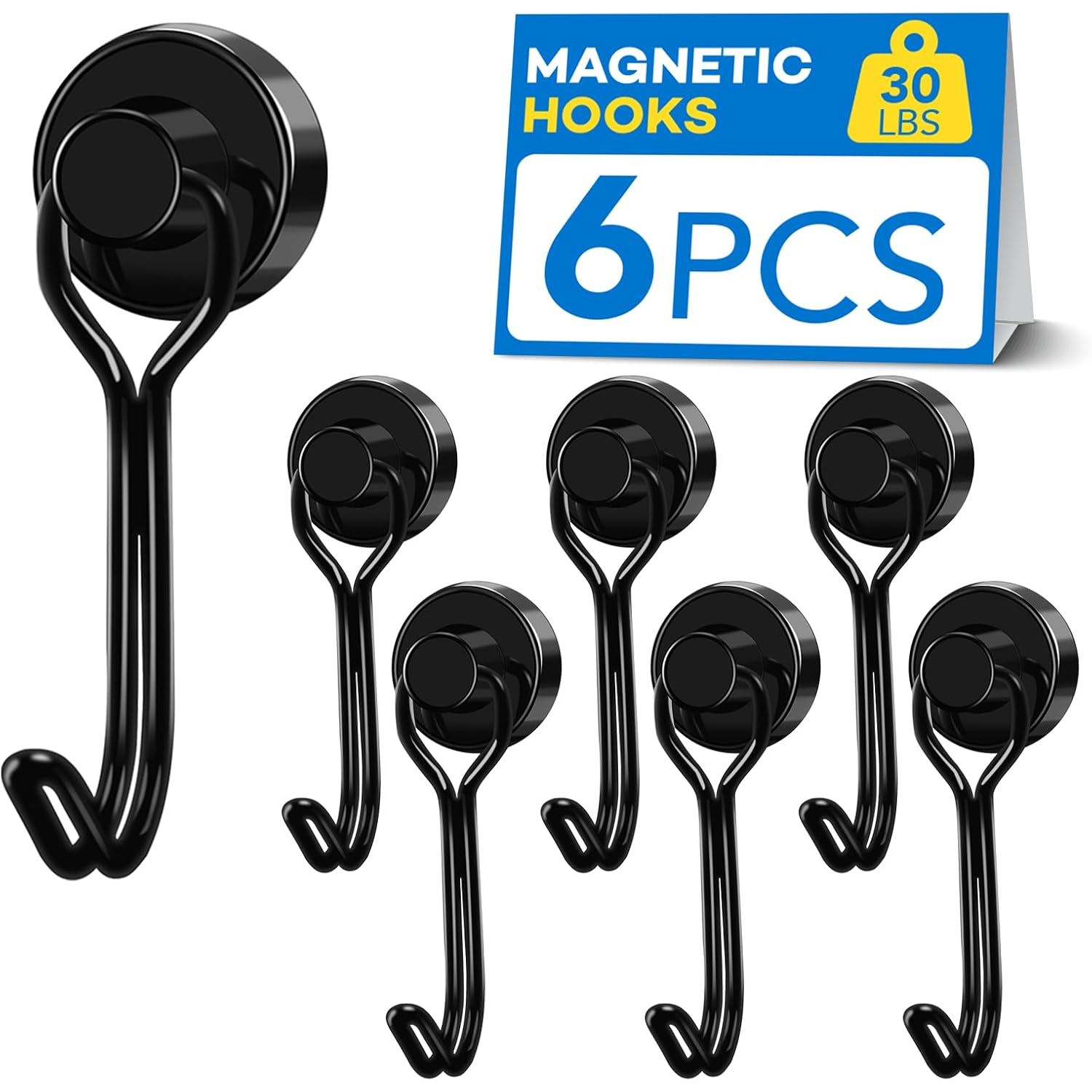 Lovimag Swivel Magnetic Hooks, 30Lbs, Pack Of 6 | Cruise Cabin Ship Essentials 2026, Heavy Duty Magnets For Refrigerator, Classroom, Kitchen, Hanging Mug, Black