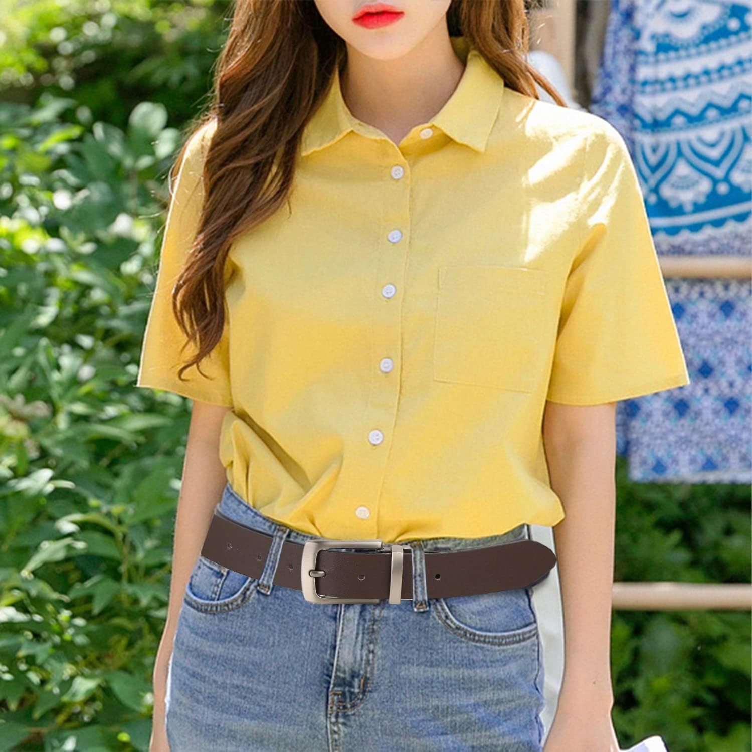 Ssumday Women's Reversible 1.3" Leather Belts for Jeans Pants Dresses with Fashion Vintage Silver Buckle