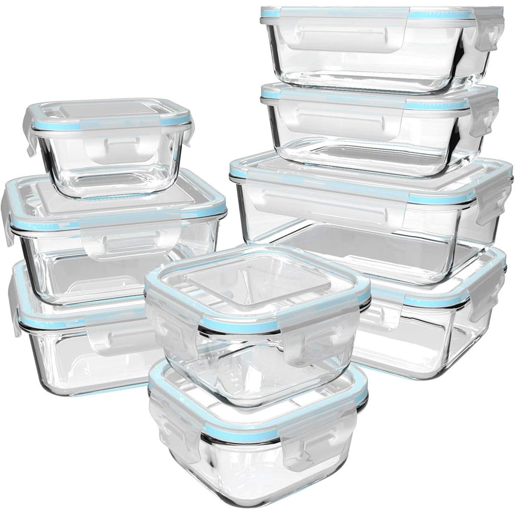 18 Piece Glass Food Storage Containers With Lids, Glass Meal Prep Containers, Food Storage Containers For Food Storage, Bpa Free & Leak Proof (9 Lids & 9 Containers)