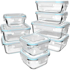 18 Piece Glass Food Storage Containers With Lids, Glass Meal Prep Containers, Food Storage Containers For Food Storage, Bpa Free & Leak Proof (9 Lids & 9 Containers)