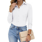 Women Button Down Shirts Long Sleeve Stain Shield Dress Shirts Slim fit Work Blouses Office Business Tops