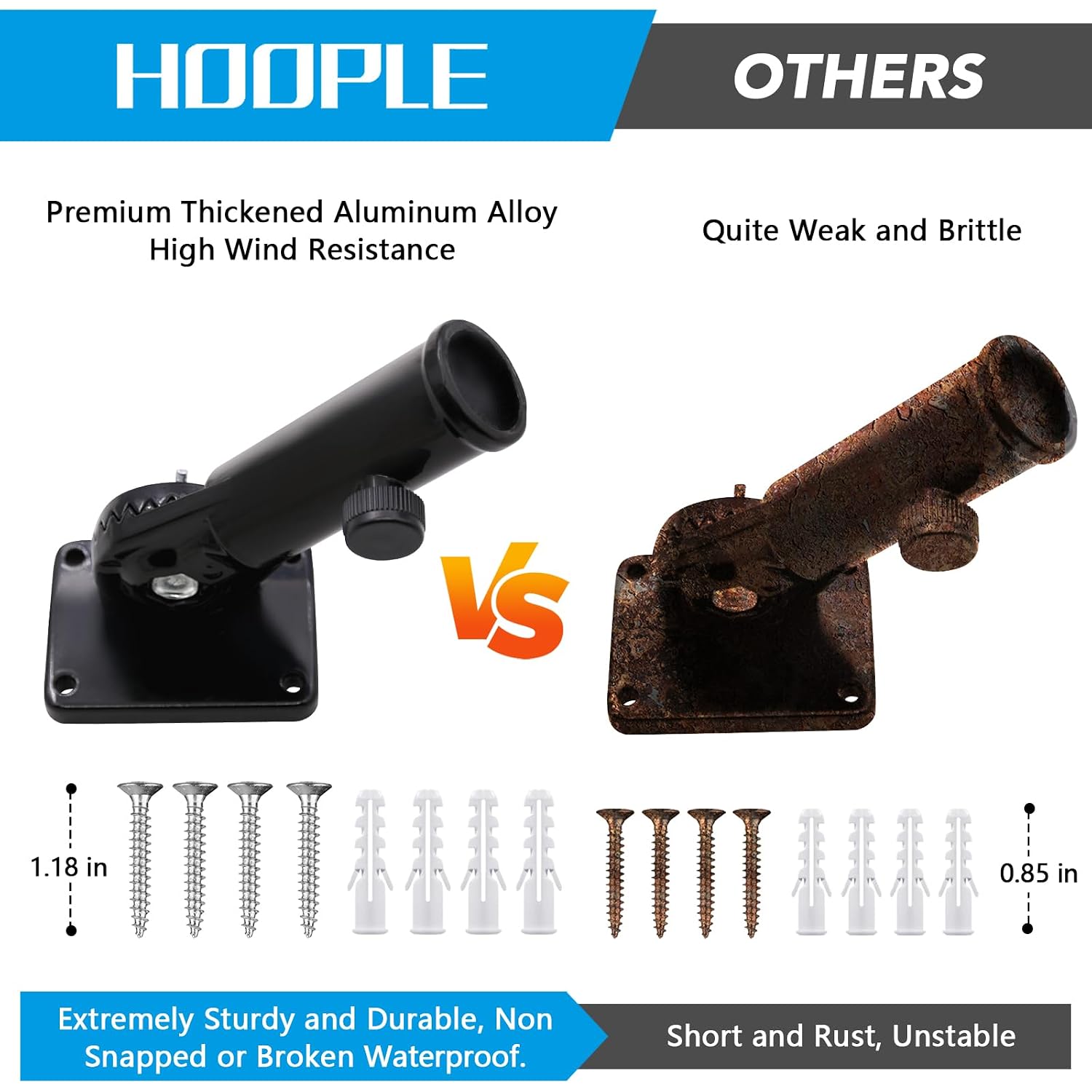 Hoople Flag Pole Holder For Outside House, Adjustable Flag Pole Mount, Metal Flag Holder For Outside, Multi-Position Aluminum Flag Pole Bracket, Stainless Hardware, High Wind Resistance, 1 Inch Black