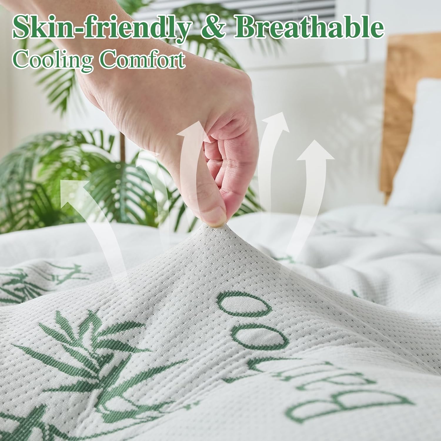 Whatsbedding 4 Inch Memory Foam Mattress Topper Queen For Back Pain Relief, Filled With Breathable Gel Memory Foam, Cooling Bamboo Viscose Air Layer, Supportive Pillow Top Mattress Topper