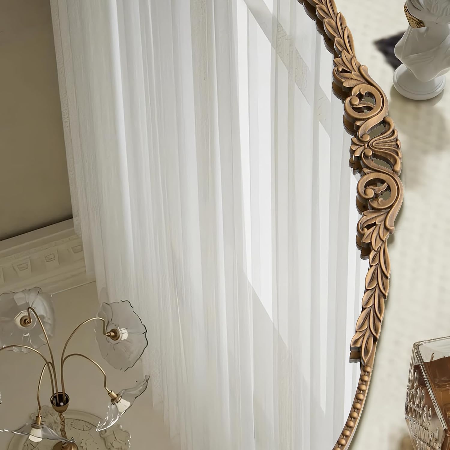 Gold Large Arched Mirror: 40"X29" French Vintage Dresser Mirror | Traditional Ornate Antique For Bedroom/Fireplace/Entryway/Living Room - Ideal For Home Interior Upgrade