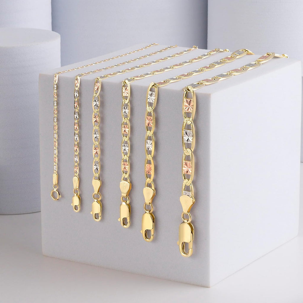 EVAYA 14K Solid Tri-Color Valentino Star Chain for Women & Men, 2mm-6mm, 16"-30"