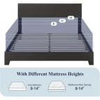Allewie Queen Size Faux Leather Bed Frame, Adjustable Headboard, Black