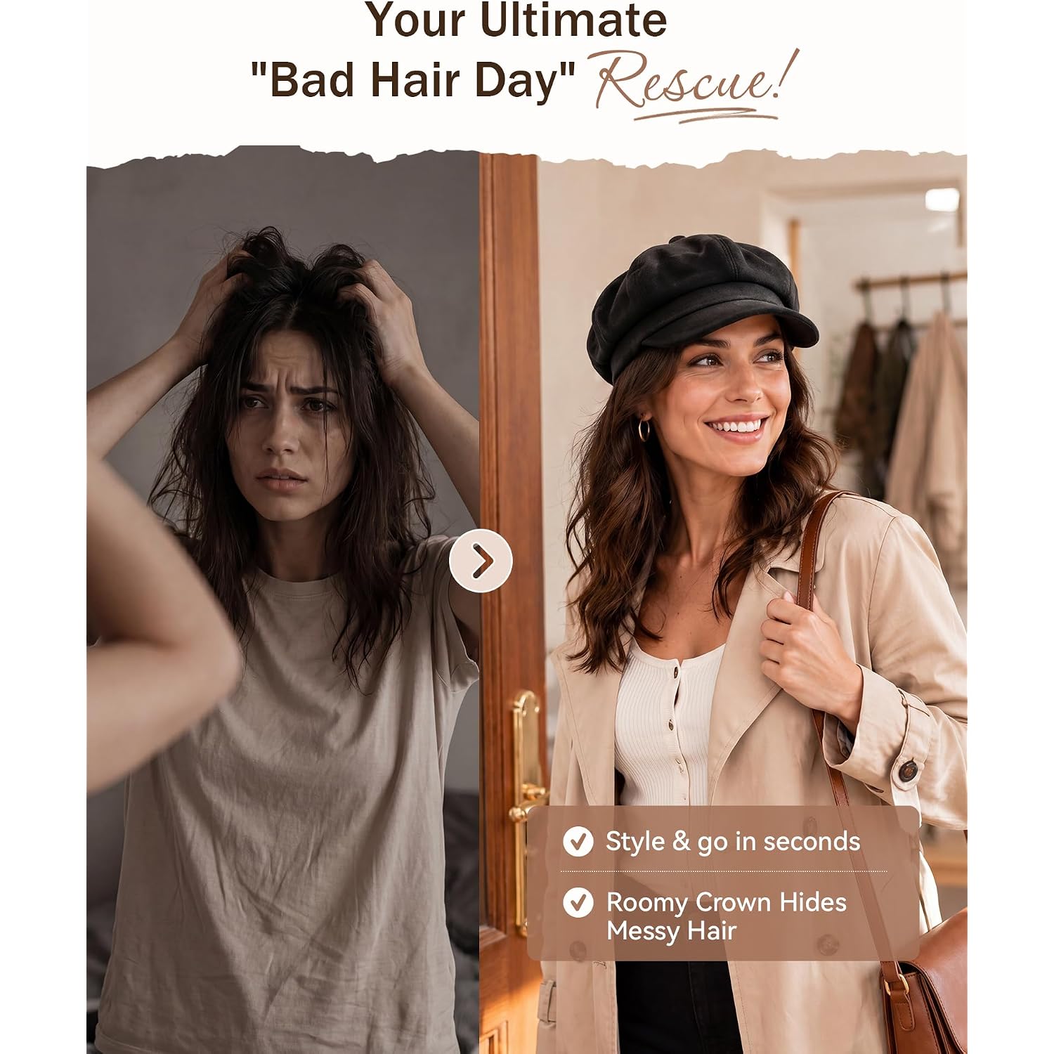 Newsboy Hats for Women Winter Beret Hat Classic Newsboy Caps Retro Fashion French Hats for Women A Black