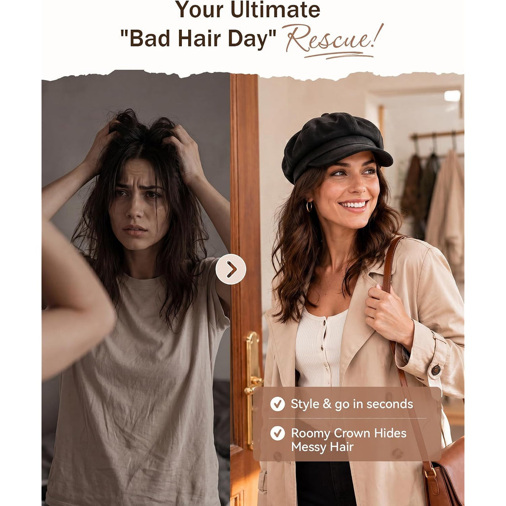 Newsboy Hats for Women Winter Beret Hat Classic Newsboy Caps Retro Fashion French Hats for Women A Black
