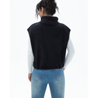 Women'S Full Zip Fleece Short Vest Warm Winter Sleeveless Stand Collar Sherpa Crop Coat