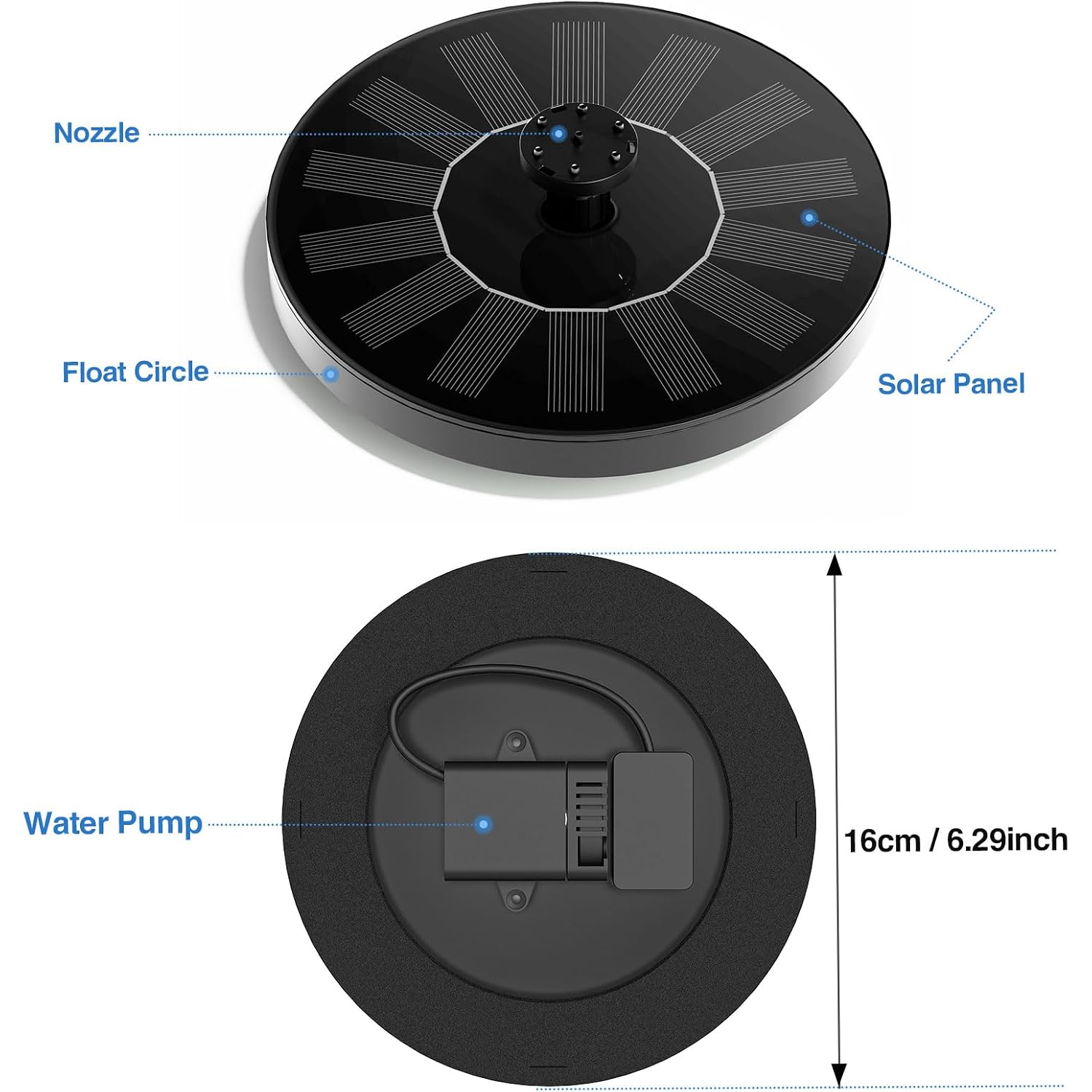 Solar Fountain Water Pump For Bird Bath, Floating Solar Powered Water Fountain Pump For Bird Bath, Garden, Pond, Pool, Outdoor (1.4W)