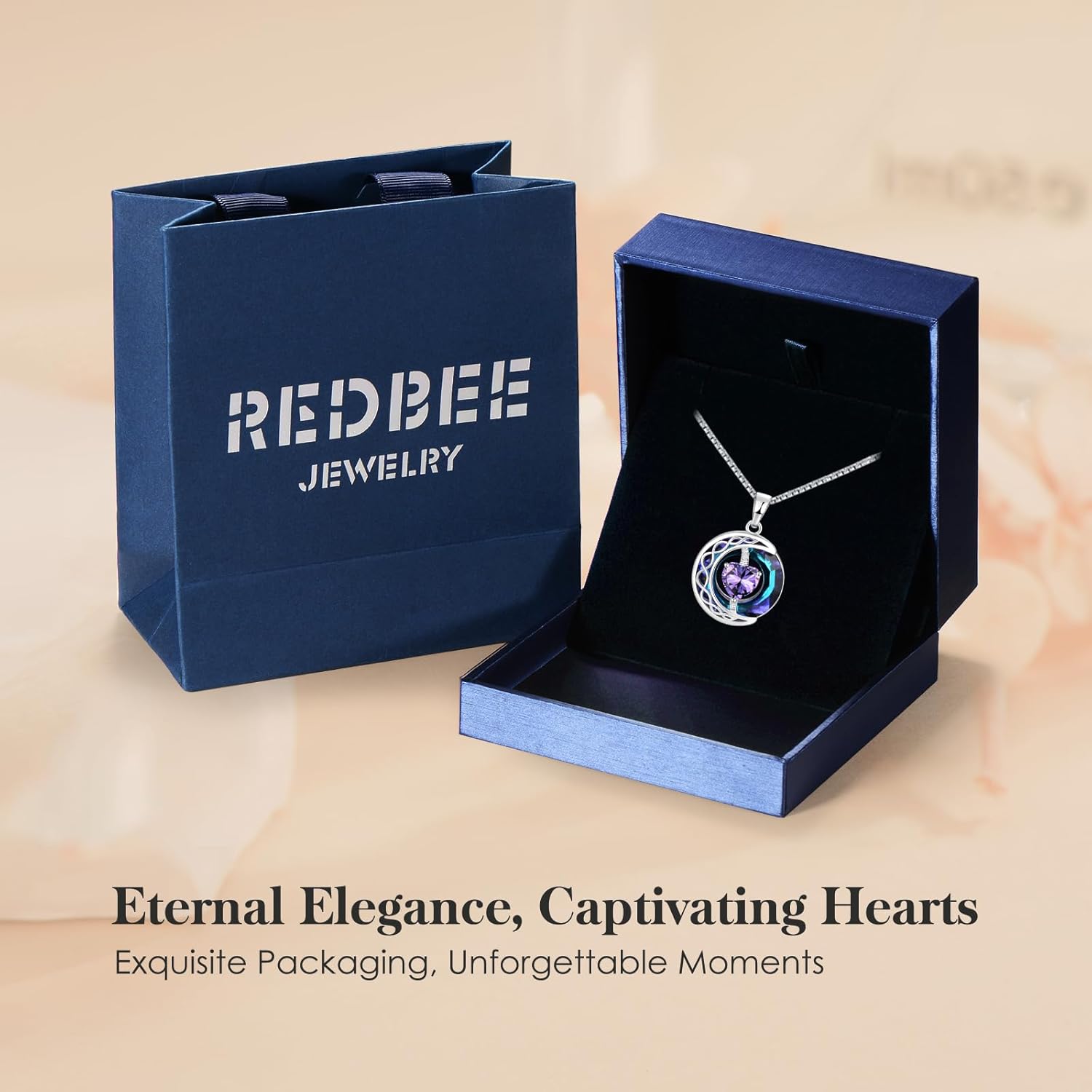 LIANYU Necklace for Womens Blue Sapphire Necklace Moon Pendant S925 Sterling Silver Crystal Jewelry for Women Pendant Birthday Gifts for Wife Gifts Valentine Anniversary