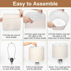 Lampshades Set Of 2, Drum Lampshades 11.6" Top X 12.6" Bottom X 9.8" High, Seaside Village Medium Lampshades (Spider Fitter), Beige Lampshades Natural Linen Hand Crafted, Easy Assembly Required