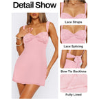 Women'S Summer Mini Dresses Sleeveless Sexy Square Neck Lace Splicing Cocktail Party Straps Bodycon Dress