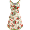 Cider Women'S Floral Mini Dress Fruit Sleeveless V Neck Lace Trim Sun Dress A Line Cute Summer Dresses Beach Vacation Outfits