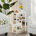 3-Tier Small Narrow Wood Side Table With Charging Station, Skinny Nightstand For Small Space, Slim Bedside Table With Storage For Couch, Thin End Table With Usb Ports And Outlets, White