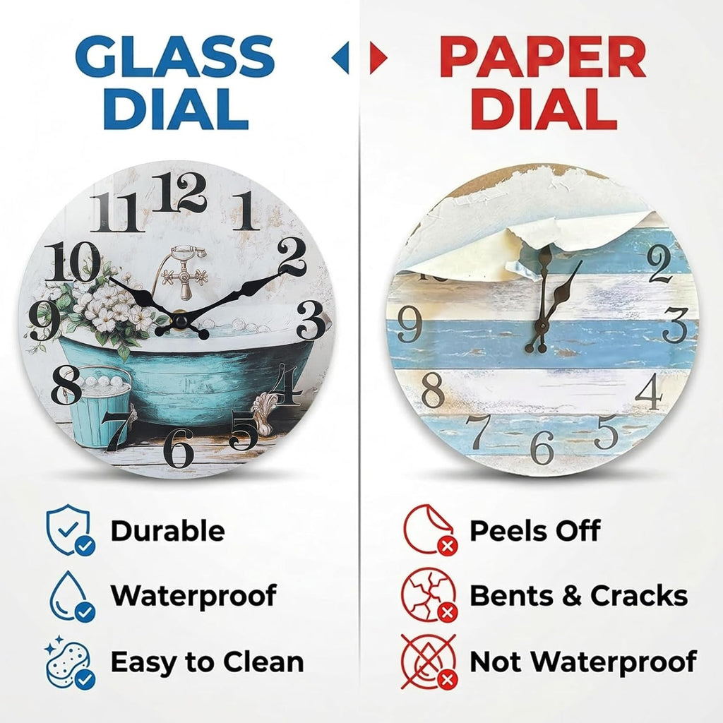 Bathroom Wall Clock,Rustic Style Waterproof Glass Shower Clock Wall Clock For Bathroom Pool Decor (8 Inch,Blue)