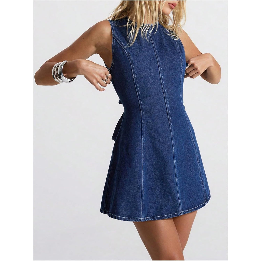 Floerns Women'S Y2K Mini Denim Dress Bow Tie Open Back Sleeveless Going Out Tank Dresses