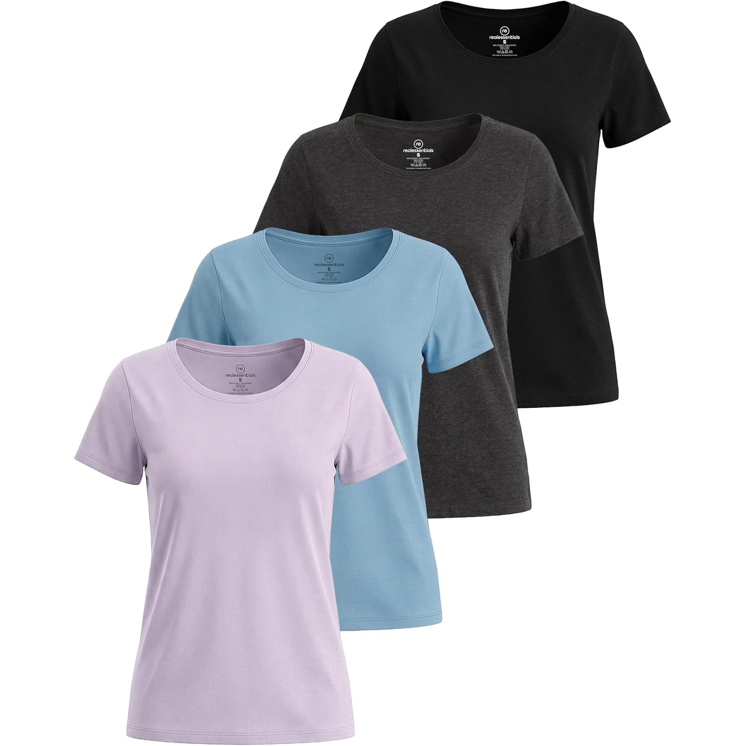 4 Pack: Women's Cotton Short Sleeve T-Shirt - Casual Scoop Crew Neck Tops Tee (Available in Plus Size)