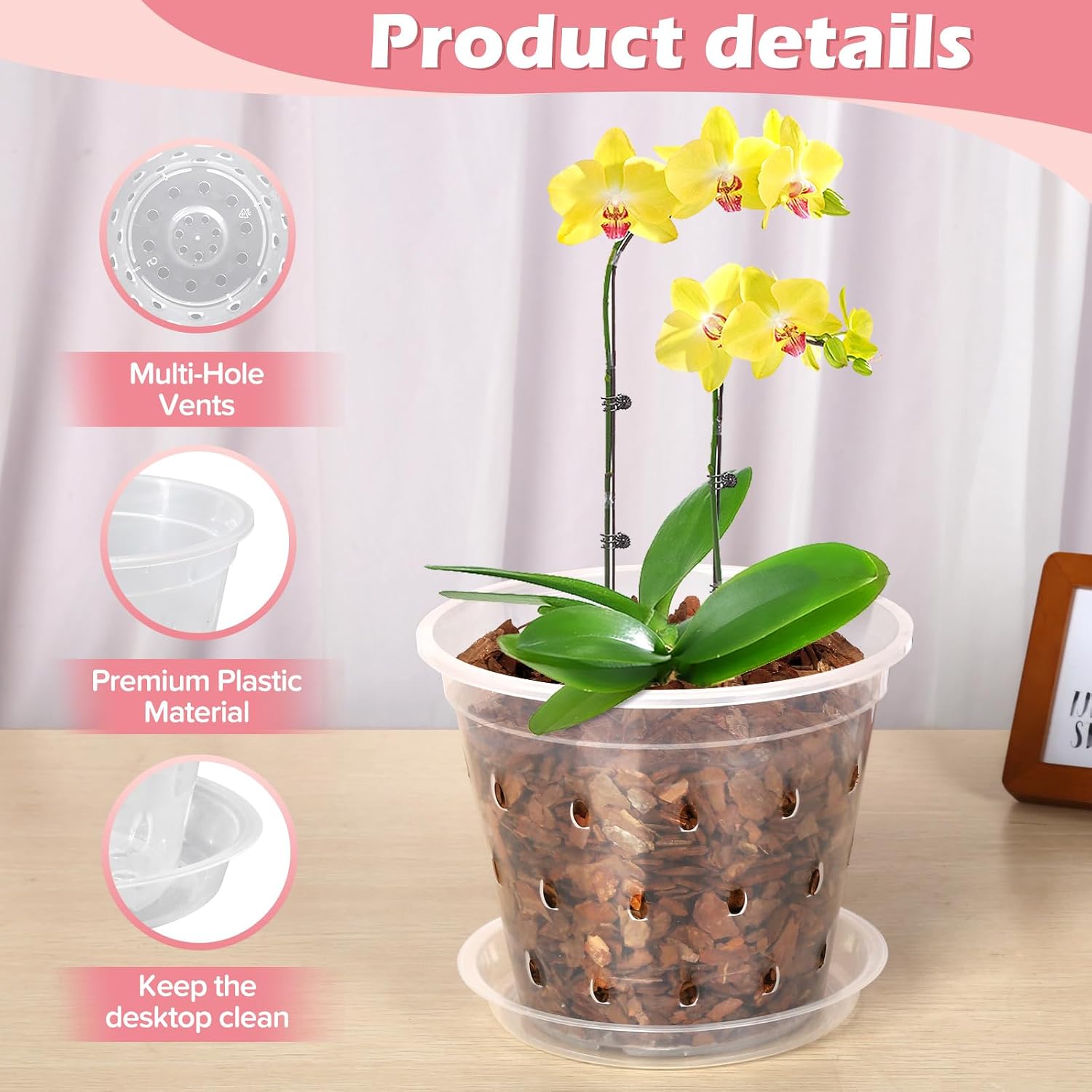 Fuijol Orchid Pot, 6 Pack 4 Inch (Top Diameter) Clear Orchid Pots With Holes And Saucers For Repotting, Breathable Slotted Plastic Orchid Planters With Drainage For Root Health Indoor Outdoor