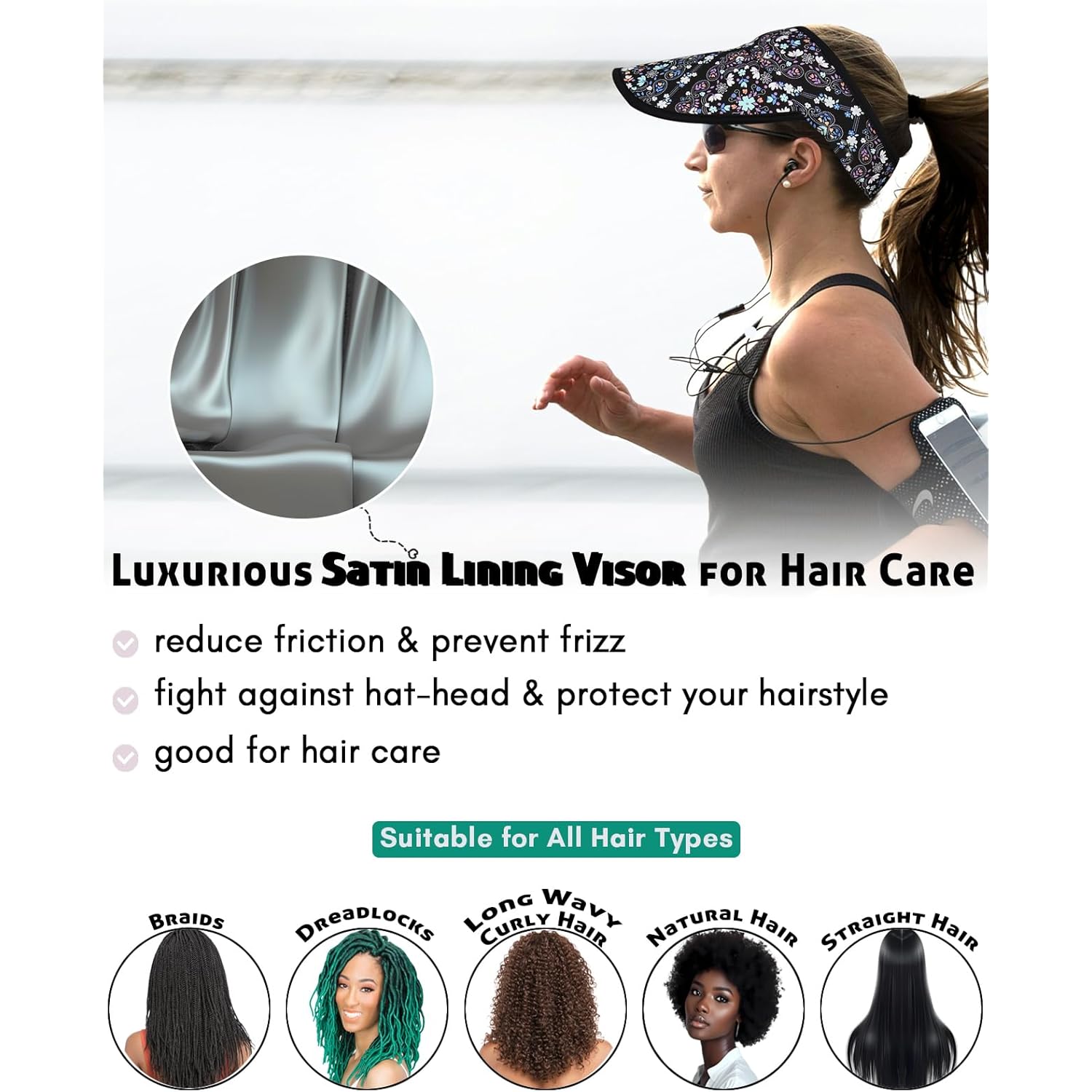 Alnorm Satin Lined Visor with Velcro for Summer UV Protection Sun Hat for Outdoors