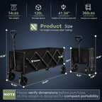 34'' Extra Long Folding Portable Wagon Cart, 120L 360Lbs Black | Wagons Carts Foldable, Heavy Duty, Collapsible Compact Storage, Utility For Shopping/Grocery/Garden/Camping/Sports