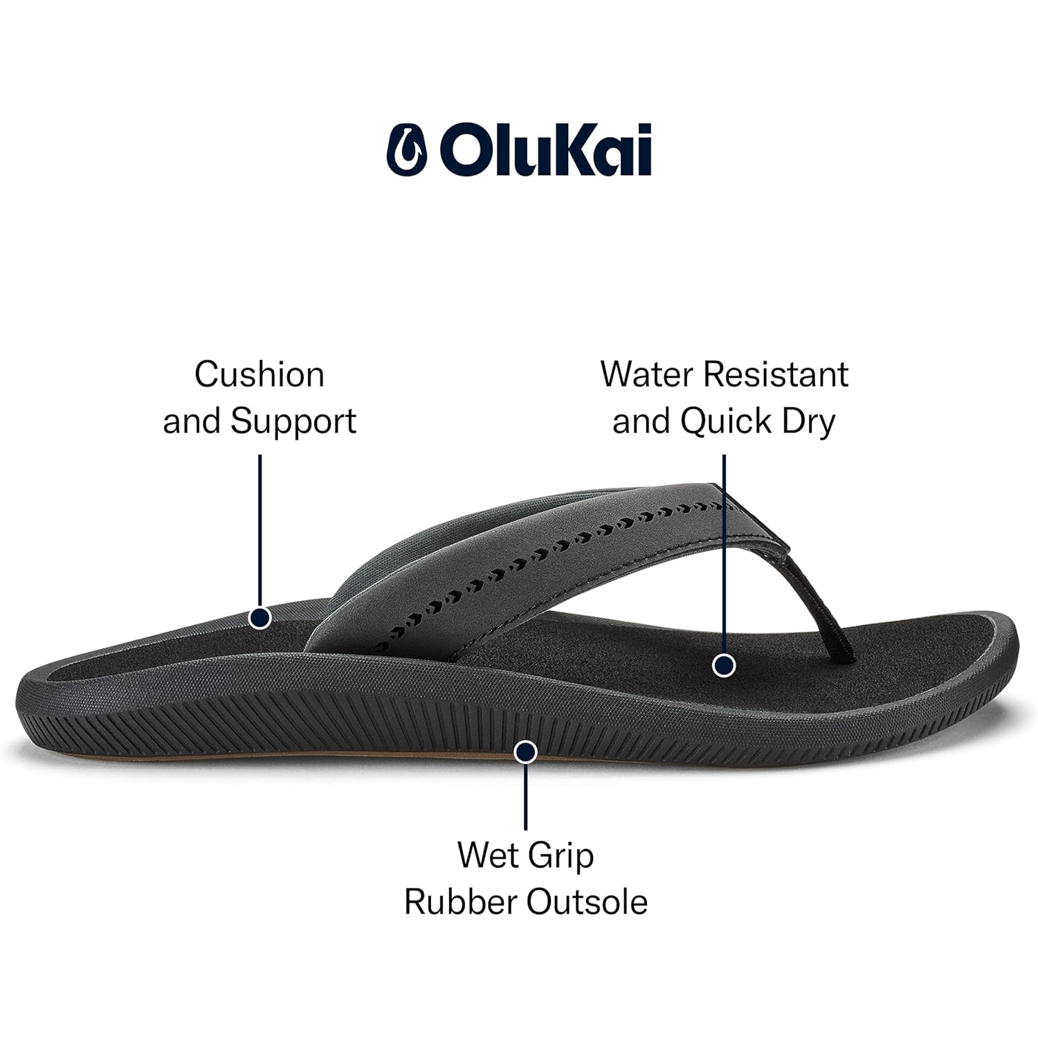 Olukai Ulele Women'S Beach Sandals, Water-Resistant Flip-Flops, Arch Support & Comfort Fit, Lightweight With Enhanced Grip & Traction