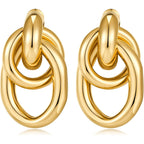 Gold Chunky Earrings for Women Geometric Knot Link Drop Dangle Earrings 14K Gold Plated Statement Earrings Trendy Gold Jewelry