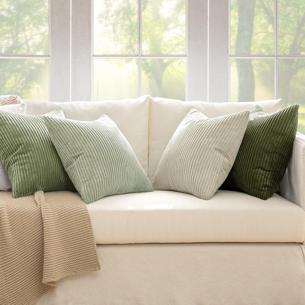 Miulee Decorative Throw Pillow Covers Set Of 4 Summer Light Green Gradient Natural Earthy Modern Classic Soft Corduroy Cushion Covers For Sofa Couch Bed Living Room Spring Home Decor 18X18 Inch
