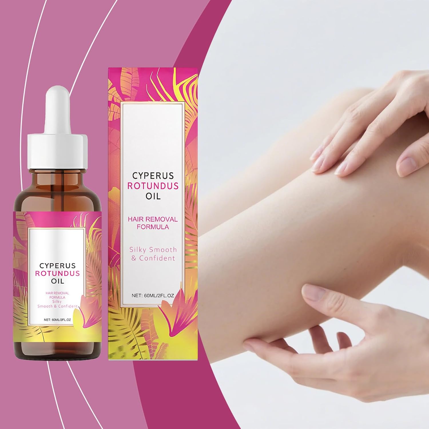 Mqn Natural Hair Removal Oil & Inhibitor Cyperus Rotundus Oil To Slow Body Hair Growth For Women & Men, Soothes Skin, 60Ml, All Skin Types