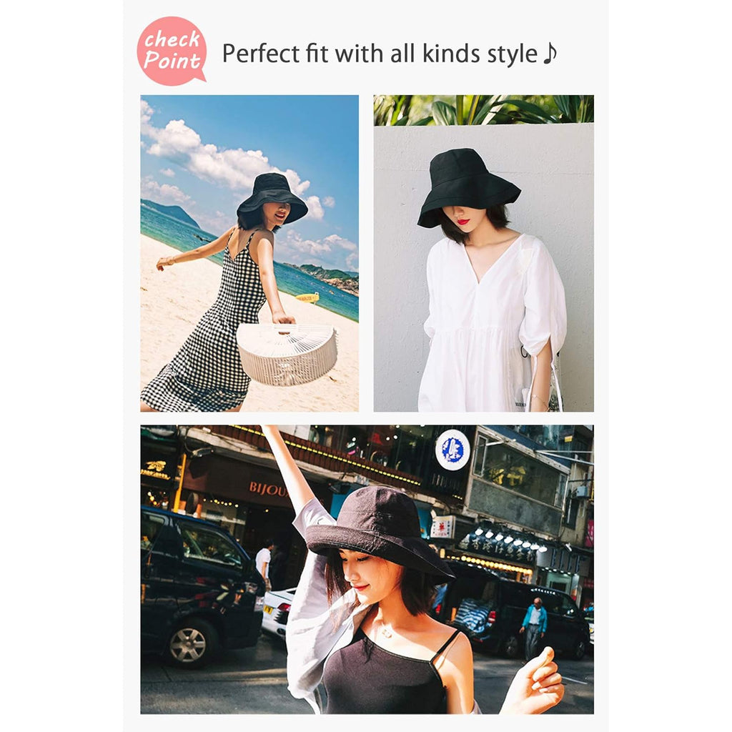 Wide Brim Bucket Hat - UPF50+ Protection Travel Beach Sun Hat with Semi-Rigid Adjustable Foldable Brim