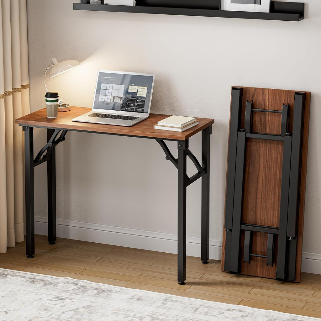 Small Folding Computer Desk – Portable 35.8 Inch Foldable Laptop Table, No-Assembly, Collapsible And Compact For Easy Storage, Lightweight For Small Spaces, Craft And Study Use, Dark Walnut