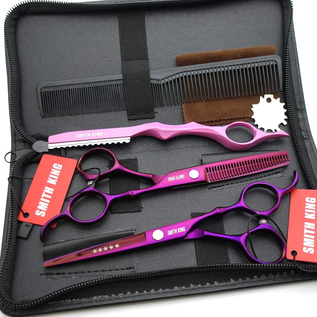6.0 Inches Professional Hair Cutting Thinning Scissors Set With Razor (Violet)