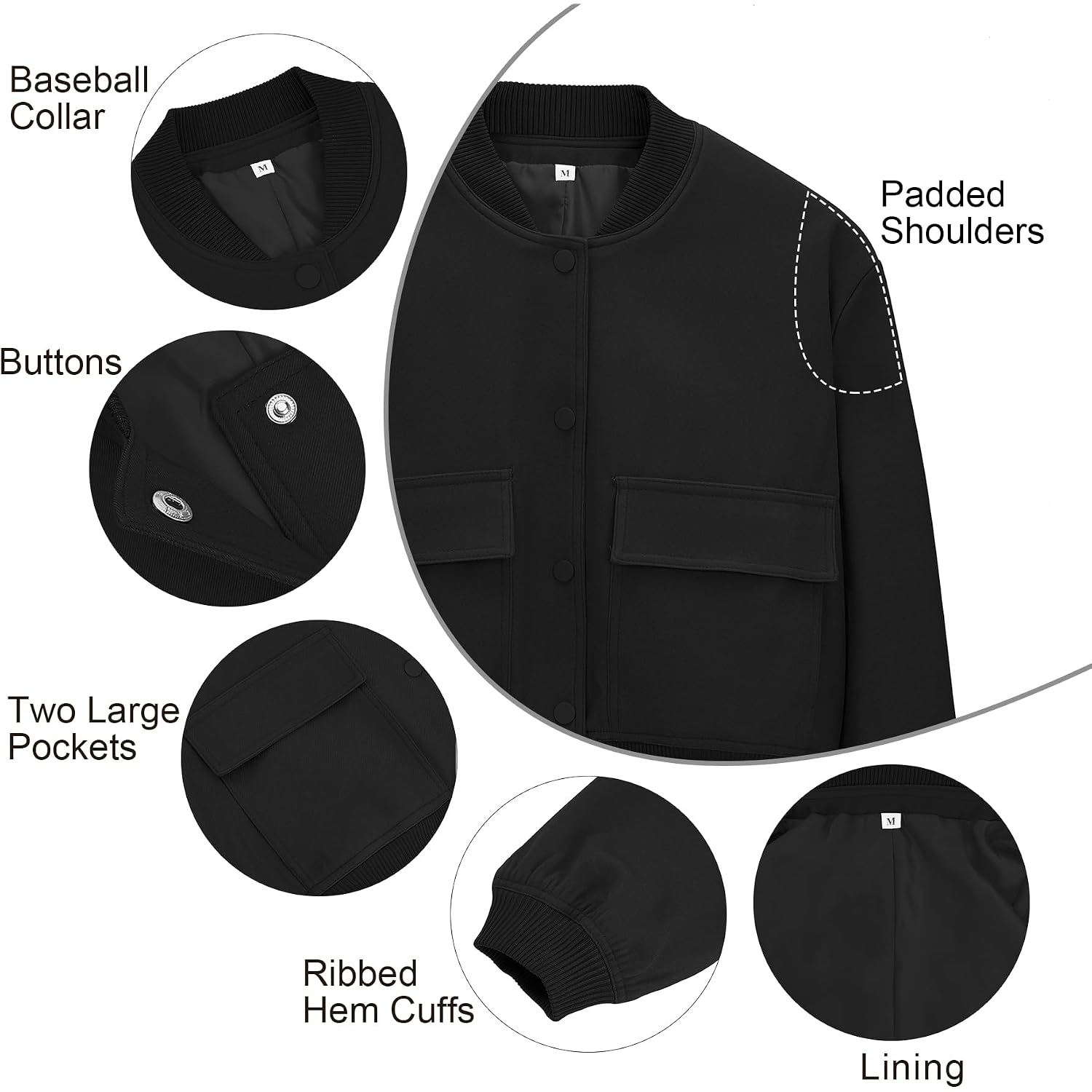Zando Bomber Jacket Women 2026 - Short Cropped Jacket Women Button Down Long Sleeve Casual Varsity Jackets With Pockets
