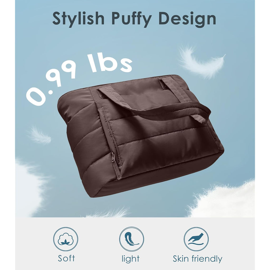 Tote Bag for Women with Zipper, Quilted Puffer Tote Bag with Compartments, Lightweight Puffy Work Bags for Women Travel